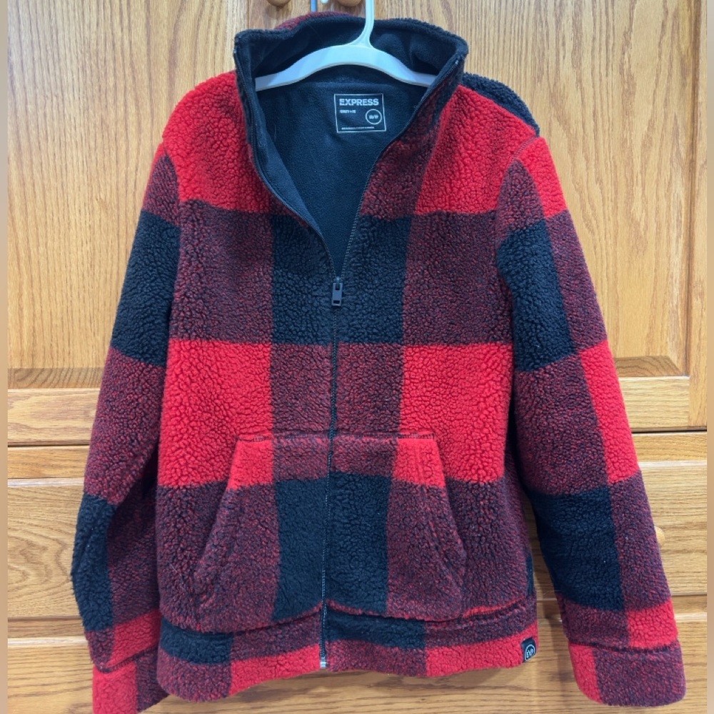 Express Jacket Sherpa Deep Pile Fleece Buffalo Plaid Zip - Men XS Size Women S